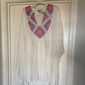 Karlie White Tunic with Pink and Purple Embroidery